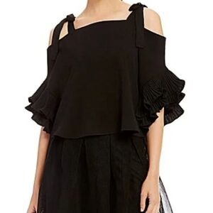 Ginna Bini S Black ruffle Sleve Crop Top